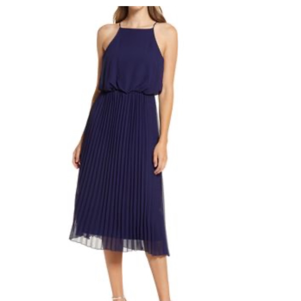 Sam Edelman Navy Pleated Midi Dress Size 2 EUC